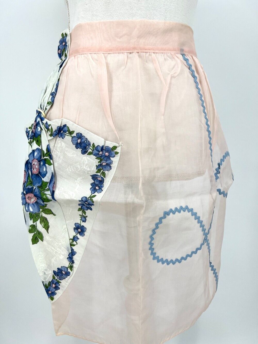 Vintage Kitchen Apron Handmade Pink Sheer Parasol Handkerchief